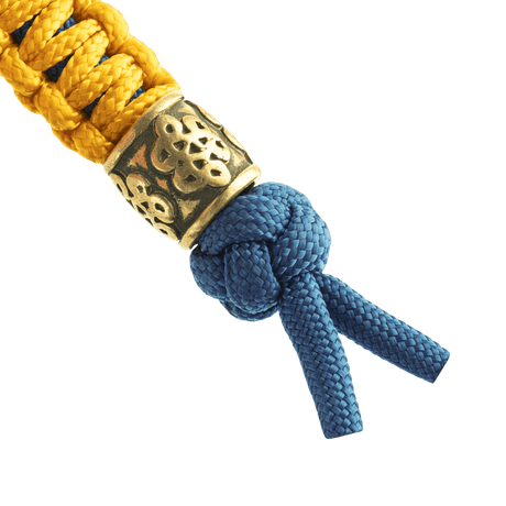 M-Tac Lanyard Scandinavian Small Chinese Knot med skandinavisk inspireret dekorativ perle, gult og blåt snoet paracord design.