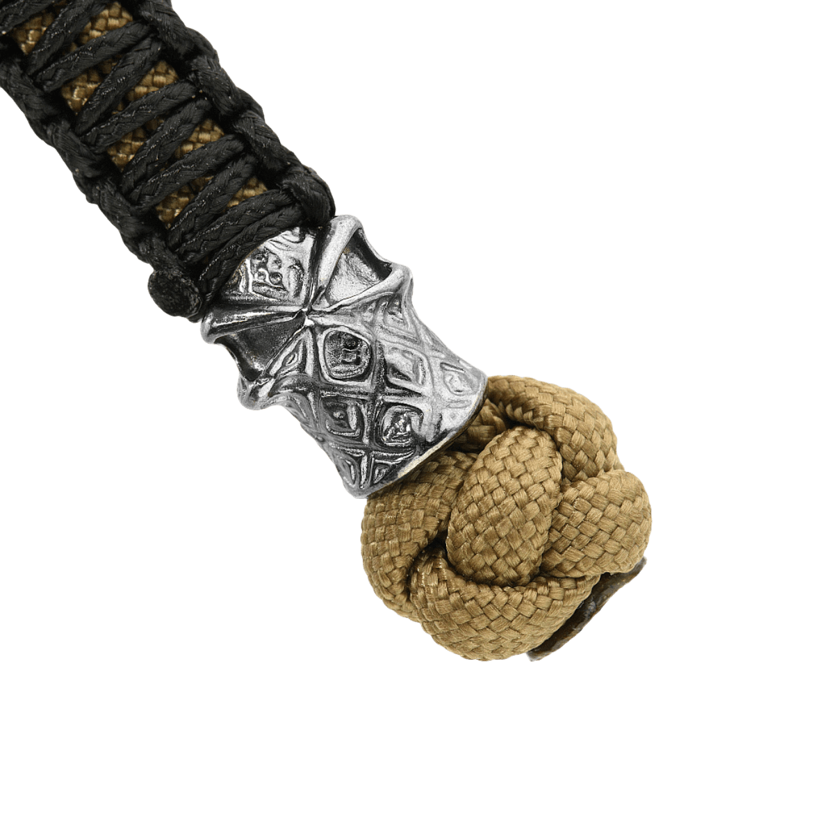 M-Tac Knife Lanyard Ninja in black and tan paracord with metallic bead detail.