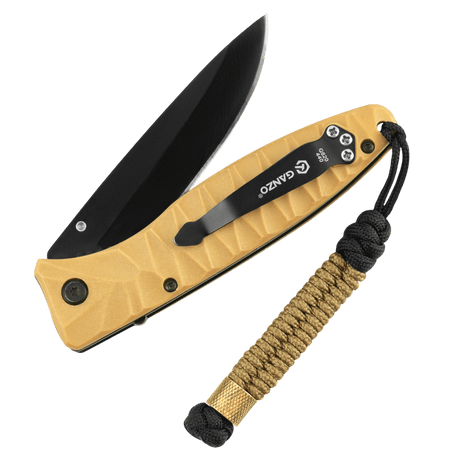 M-Tac Viper Cylindre Lanyard Stainless Steel på kniv med nordisk perle, lavet af coiled paracord for stil og individualitet.