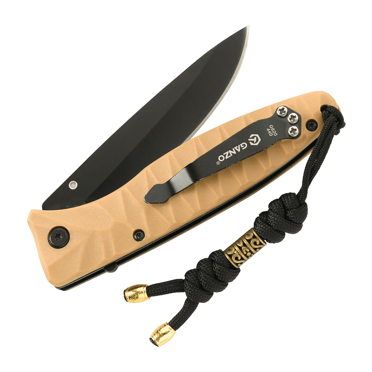 M-Tac Zeus Lanyard i flettet paracord med stilfuldt design fastgjort til en kniv for hurtig adgang og praktisk håndtering.