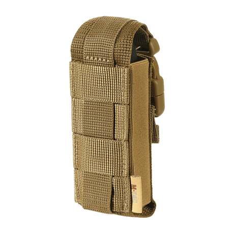 M-Tac Gasdåseholder Vertikal i brun, MOLLE-kompatibel, med justerbar Woojin-lås og MIL-SPEC stropper til pålidelig udstyrsholder.