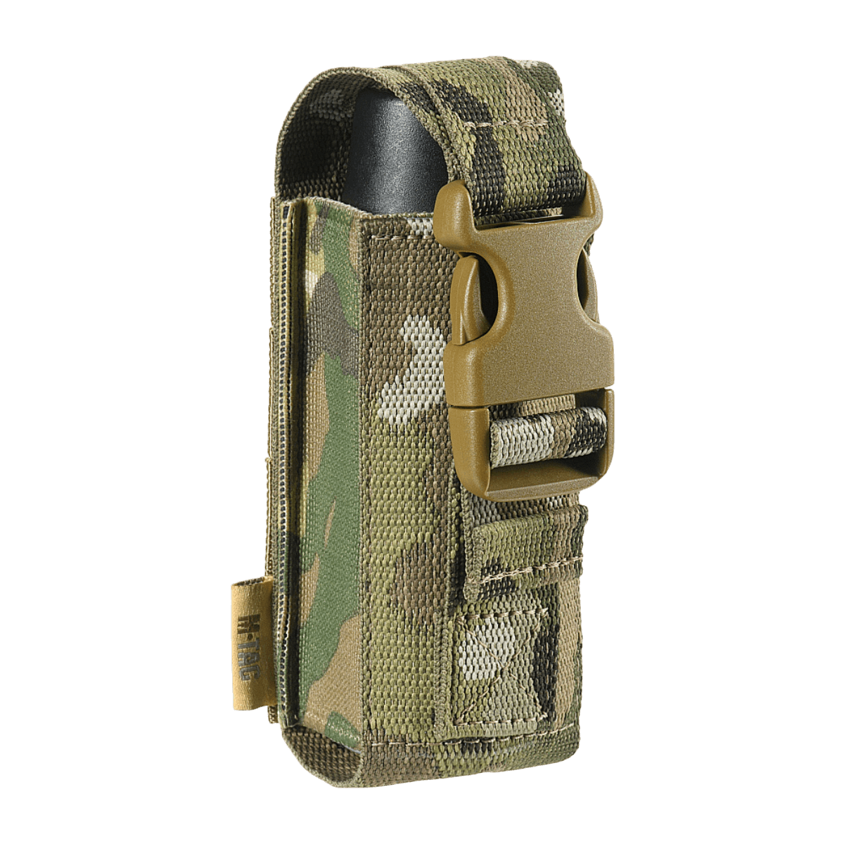 M-Tac Gasdåseholder Vertikal i camouflage mønster, praktisk til MOLLE-montering. Fremstillet af holdbare MIL-SPEC materialer.