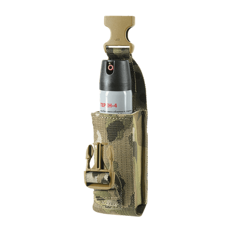 M-Tac Gasdåseholder Vertikal med MOLLE monteringssystem og Woojin-lås, ideel til hurtig adgang til beskyttelsesudstyr i camo design.