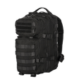Sort M-Tac Assault Pack med MOLLE-system, to store hovedlommer, frontlommer og justerbare skulderstropper.