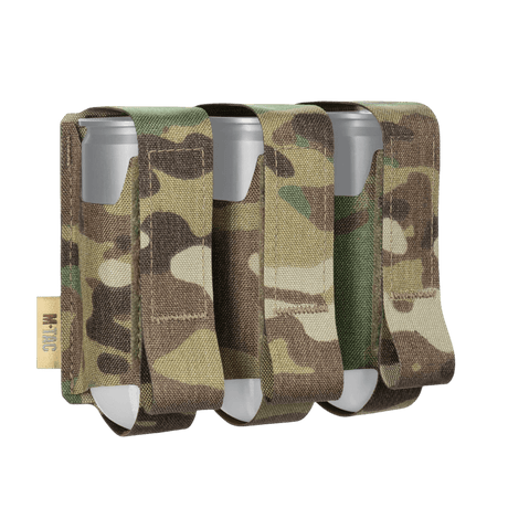 M-Tac Pouch til 3 VOG-Granater med MOLLE Laser Cut i camouflage design, sikrer opbevaring og transport af 40 mm granater som vist.