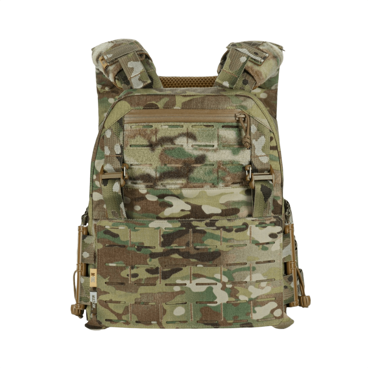 M-Tac Plate Carrier Cuirass Elite Gen.II med camouflagemønster og hurtigspænder, lavet af Cordura 500D for holdbarhed.