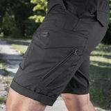 M-Tac Shorts Aggressor Gen.II Flex i sort rip-stop materiale med funktionelle lommer, perfekt til træning og fritid.