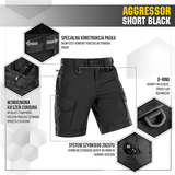 M-Tac Shorts Aggressor Short med taktiske funktioner i sort, ideel til aktiviteter, varme dage, med elastisk flex rip-stop materiale.