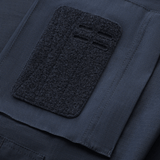M-Tac Jakke Patrol Flex med Velcro-paneler og forstærket skulderparti, designet til taktisk brug, detaljeret i navy stof.
