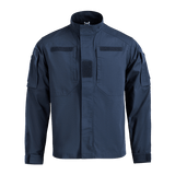 M-Tac Jakke Patrol Flex med Velcro-dækning, YKK fittings og ståkrave, designet til taktisk brug, set forfra i mørkeblå farve.