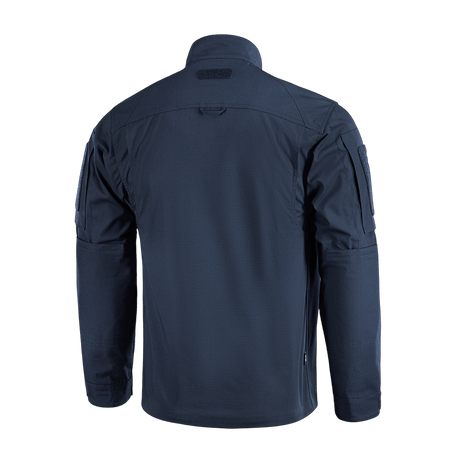 M-Tac Jakke Patrol Flex set bagfra, sort jakke med ståkrave og ventilationsøjer, designet til taktisk brug med velcro og YKK fittings.