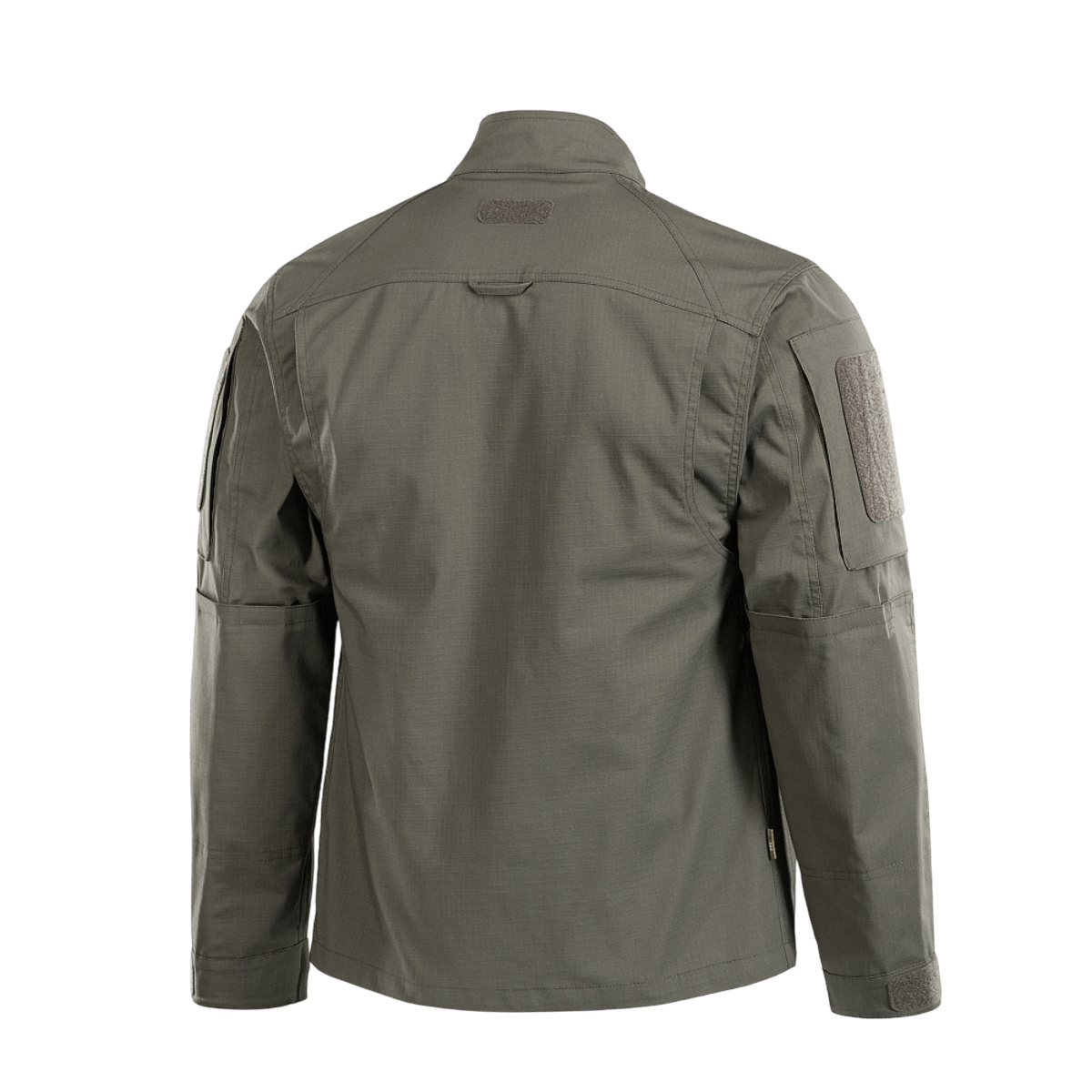 M-Tac Jakke Patrol Flex bagfra viser detaljer som velcro-paneler og forstærkede skulderpartier til taktisk brug.