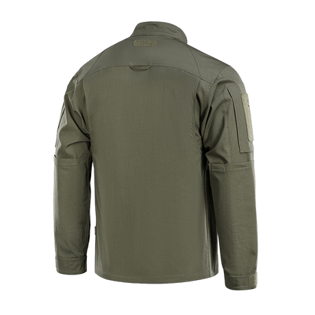 M-Tac Jakke Patrol Flex med velcro patches og ståkrave, designet til taktisk brug, set bagfra med forstærket skulderparti.