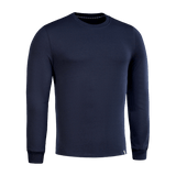 M-Tac Pullover 4 Seasons med rund hals i navy, lavet af 95% bomuld og 5% elastan, perfekt til daglig brug og taktiske aktiviteter.