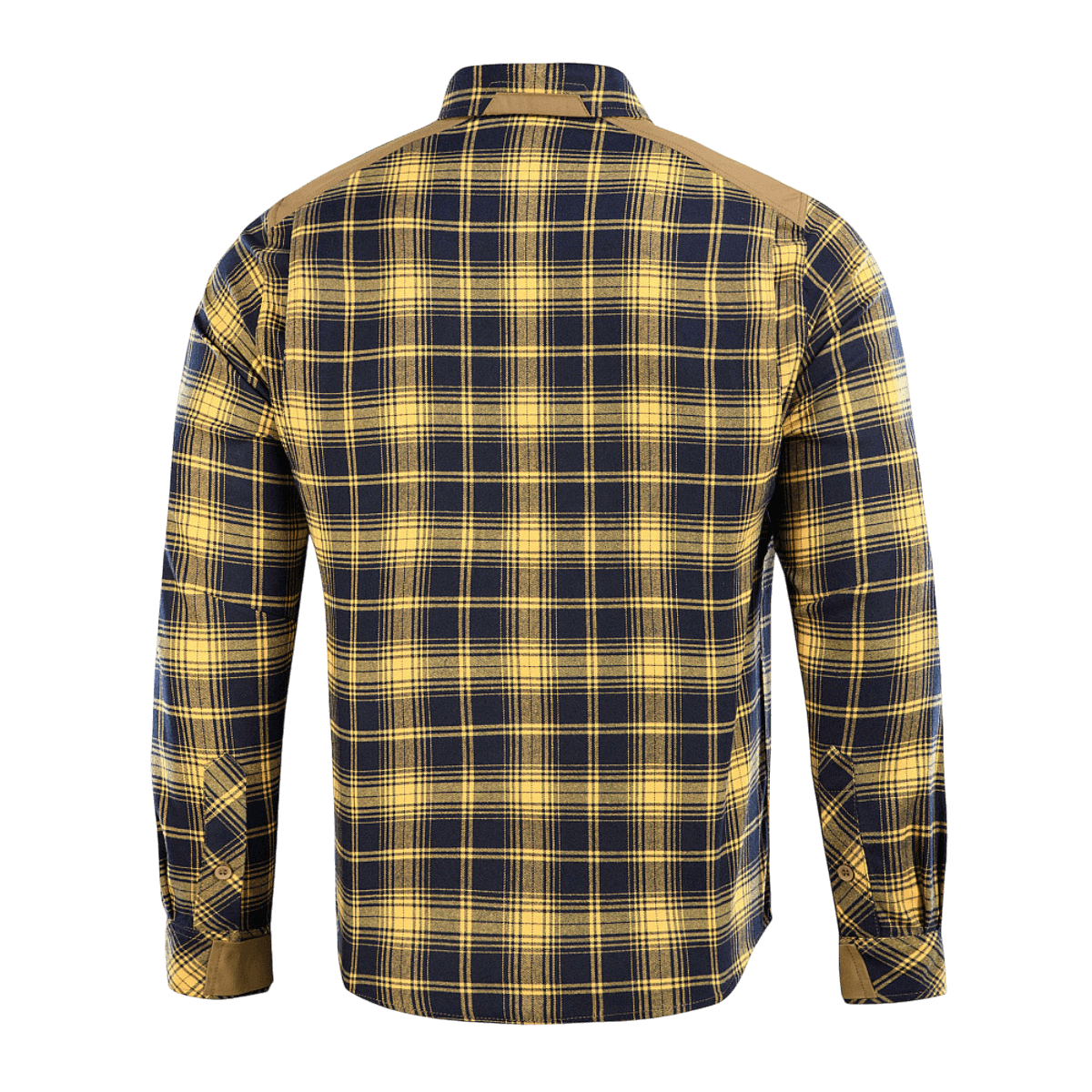 M-Tac Redneck Skjorte i navy blå/gul ternet mønster, set bagfra med justerbare ærmer og forstærkede skuldre.