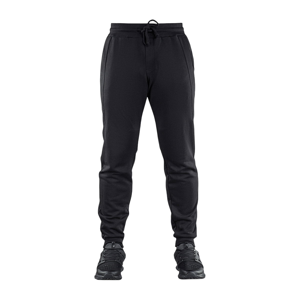 M-Tac Bukser Stealth Cotton i sort, sportsbukser af 100% bomuld med elastisk talje og sidelommer til løb og fitness.