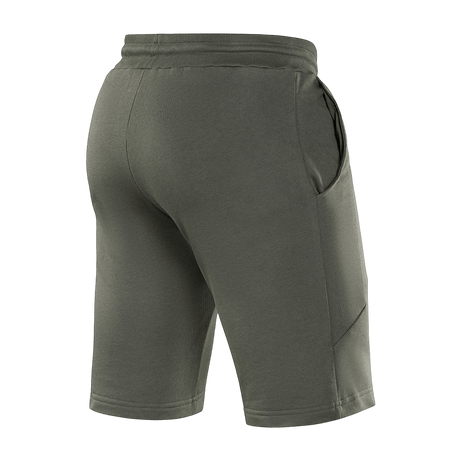 M-Tac Shorts Casual Fit Cotton i mørkegrøn set bagfra, med elastisk talje og sidelommer, ideelle til sommeraktive aktiviteter.