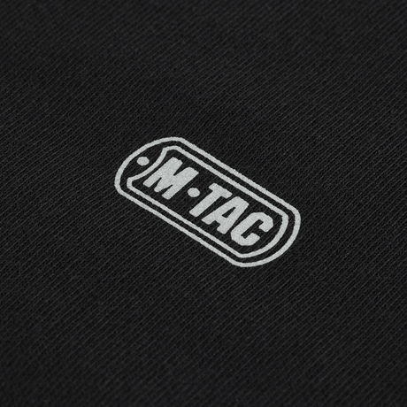 M-Tac Cotton Sweatshirt med sort stof og M-Tac logo, ideel til løb og fitness med komfortabel pasform i 100% bomuld.