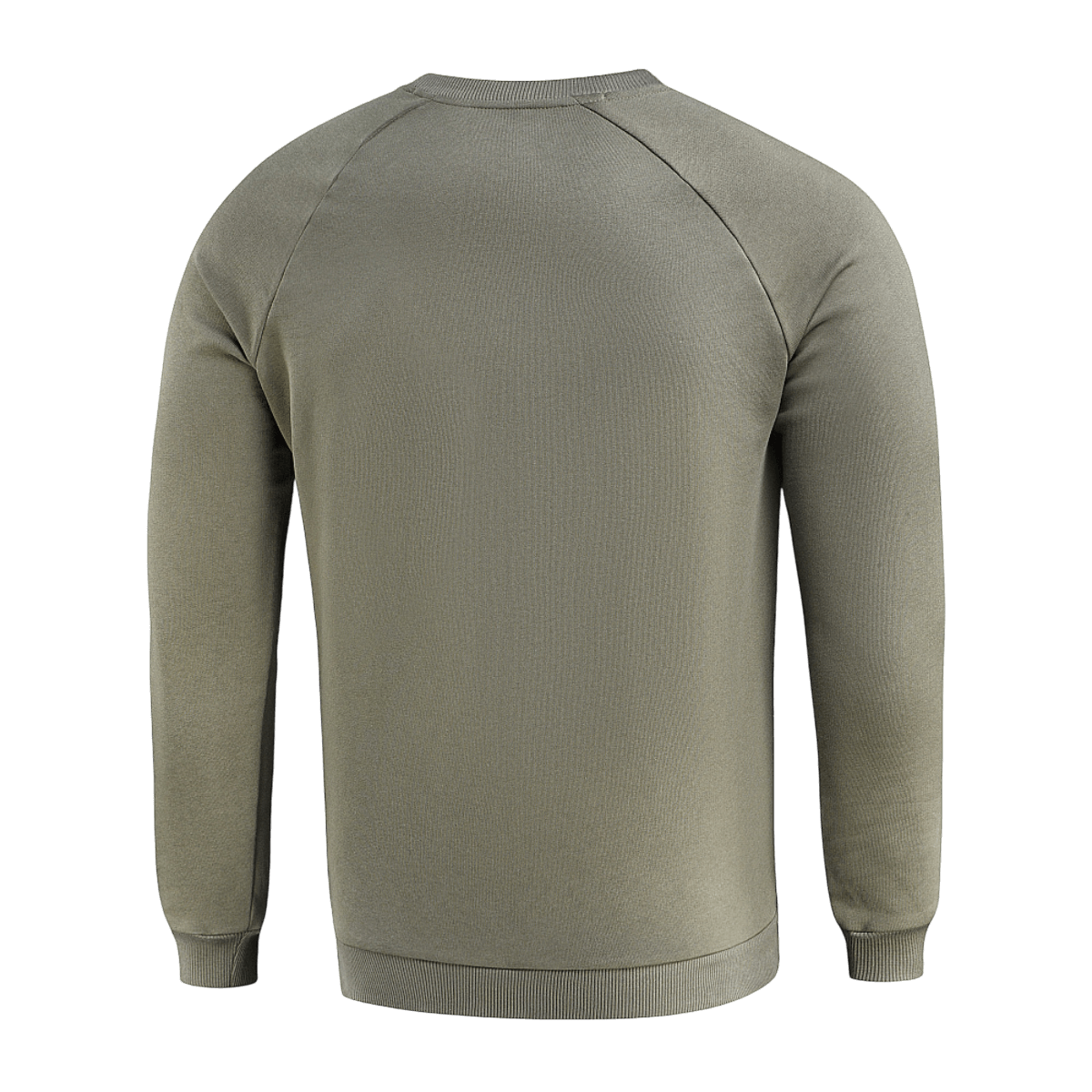 M-Tac Cotton Sweatshirt i olivengrøn, 100% bomulds trøje, set bagfra, ideel til fitness og sport, med ribkanter for komfort.