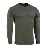 M-Tac Cotton Sweatshirt i olivenfarve med ribkanter, perfekt til aktiv sport som løb og fitness, lavet af 100% bomuld for komfort.