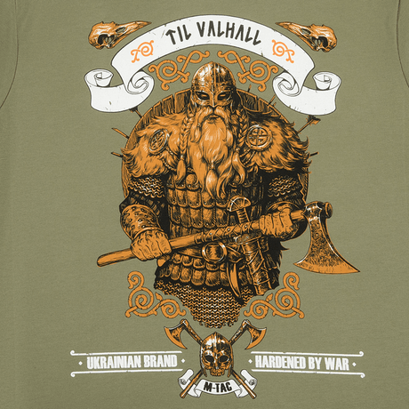 M-Tac T-shirt Viking featuring a fierce Viking with an axe and 'Til Valhall' text, embodying courage and warrior spirit.