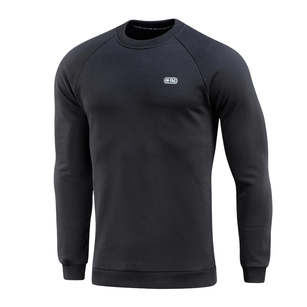 M-Tac Sweatshirt Cotton Hard i sort med reflekterende logo, 100% bomuld, 390 g/m² tæthed, løs pasform, ribkanter.