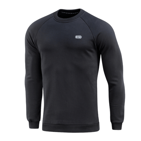 M-Tac Sweatshirt Cotton Hard i sort med reflekterende logo, 100% bomuld, 390 g/m² tæthed, løs pasform, ribkanter.