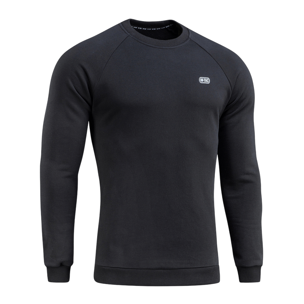M-Tac Sweatshirt Cotton Hard i sort med reflekterende logo, 100% bomuld, 390 g/m², varm og komfortabel med ribkanter, løs pasform.
