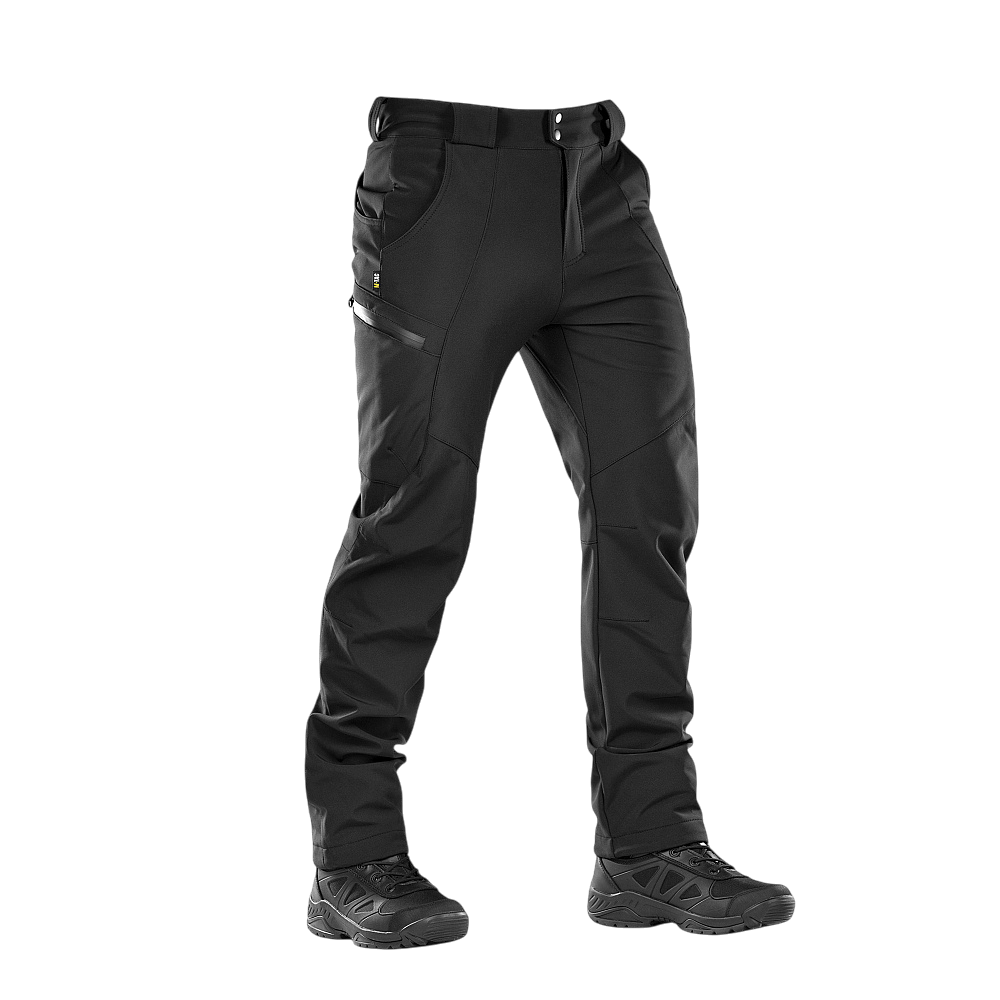 M-Tac Bukser Soft Shell Vinter i sort, perfekte til efterår og vinter med fleecefor og vandafvisende softshell-materiale.