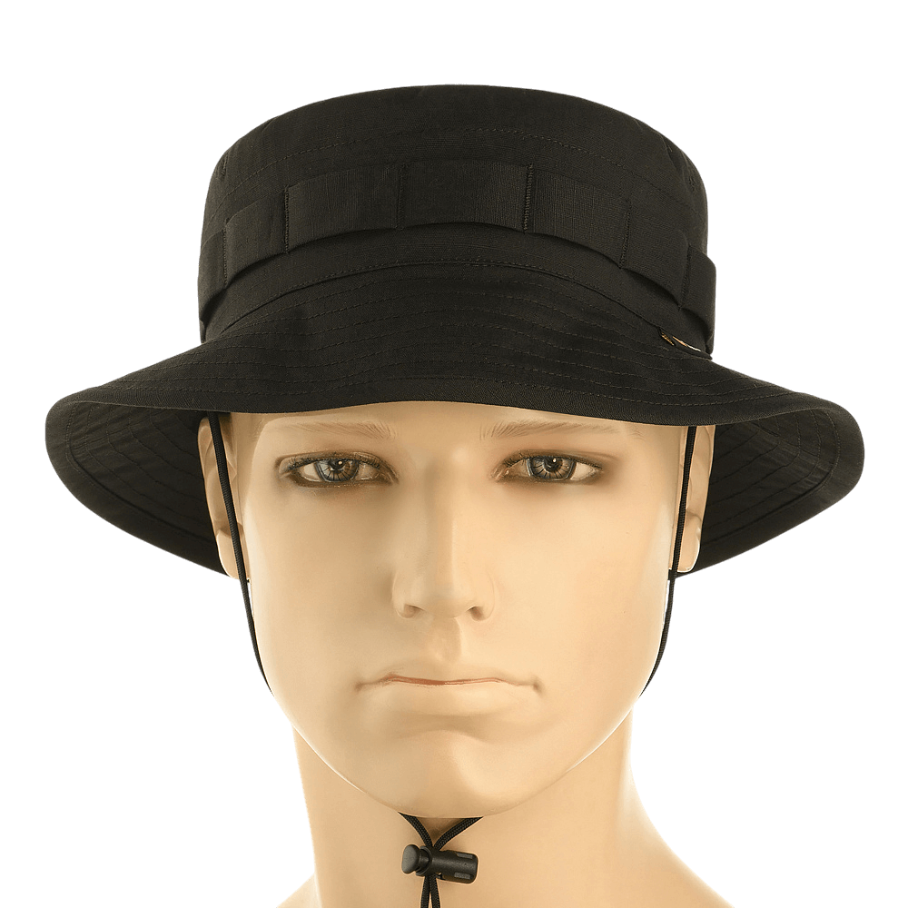 M-Tac Panama Rip-Stop army-hat med semi-stiv skygge og ventilationshuller, ideel til camouflageudstyr, set forfra på mannequin.