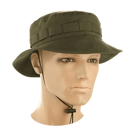 M-Tac Panama Rip-Stop army hat with semi-stiff brim, chin cord, and ventilation holes, ideal for camouflage and breathability.