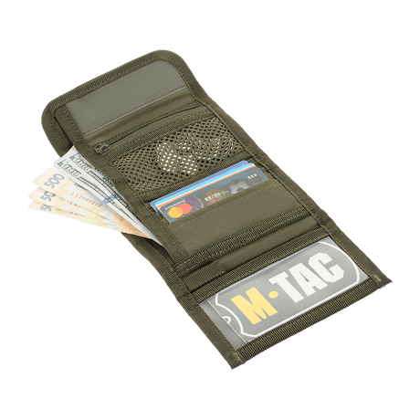M-Tac Pung Elite Gen.II i Cordura 500D med rum til sedler, kort og M-Tac logo, perfekt til opbevaring af kontanter og kort.