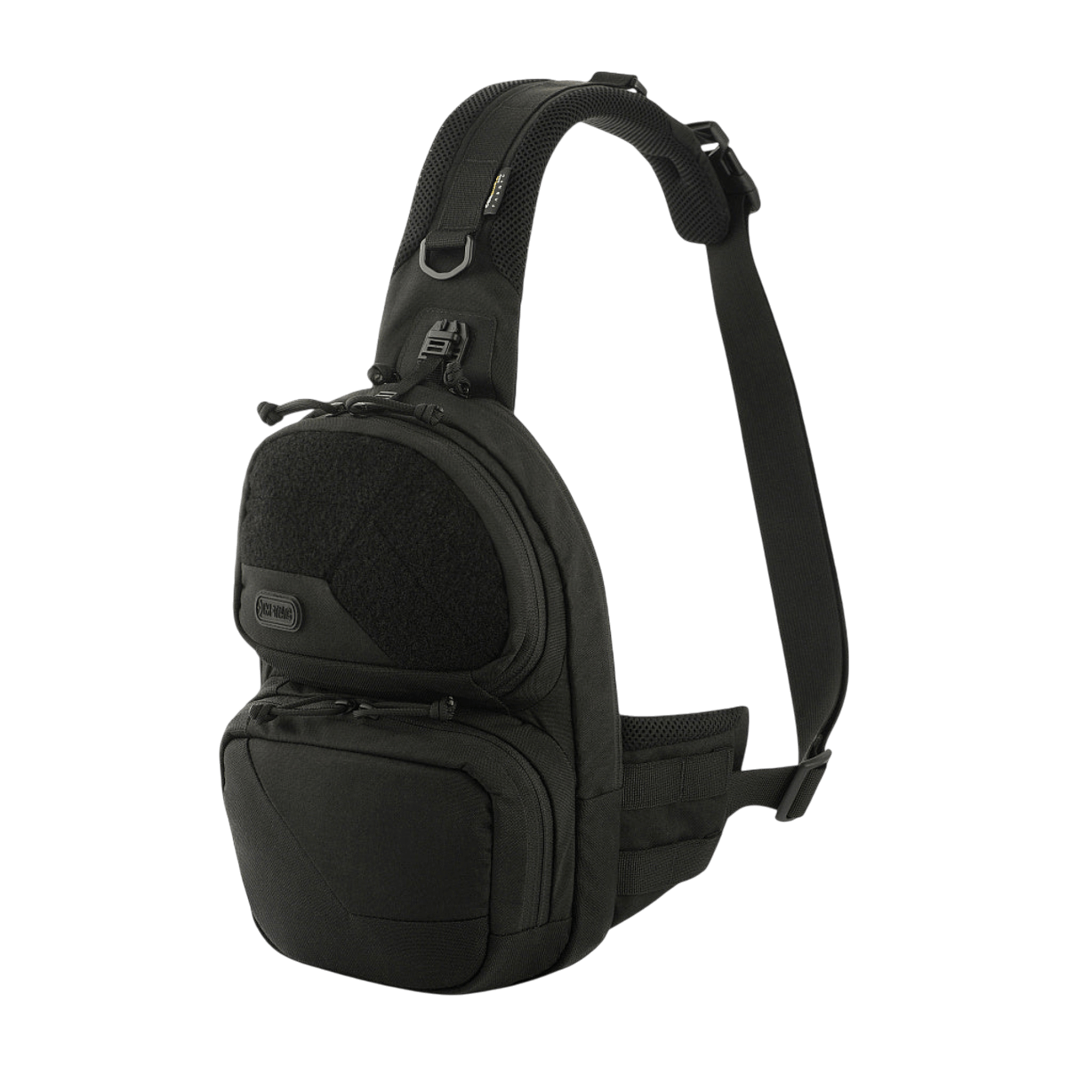 M-Tac Buckler Taske Elite i sort med MOLLE-system og skjult rum, designet til taktisk opbevaring og komfortabel transport.