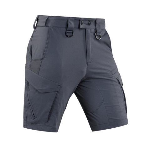 M-Tac Aggressor Summer Flex Shorts i grå nylon, letvægts-taktiske shorts med justerbar talje og D-ringe, ideelle til udendørs aktiviteter.
