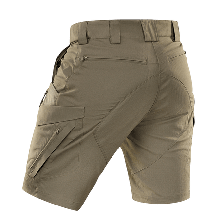 M-Tac Aggressor Summer Flex Shorts i lysebrun, letvægts design med flere lommer og justerbar elastisk talje til udendørs brug.
