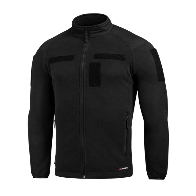 M-Tac Combat Fleece Polartec Jakke i sort med YKK lynlåse og velcro-paneler, ideel til taktisk brug.