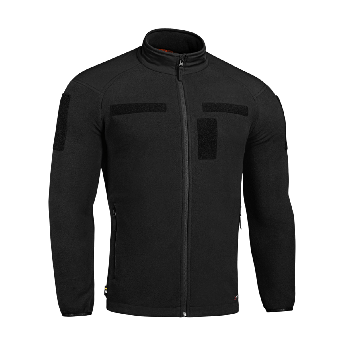 M-Tac Combat Fleece Polartec Jakke i sort med YKK lynlåse og velcro-paneler, perfekt til taktisk og casual brug, termoregulerende design.