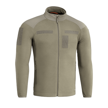 M-Tac Combat Fleece Polartec Jakke i beige med YKK lynlåse, perfekte til taktisk brug og komfortabel bærekomfort, ideel til kølige klimaer.