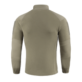 Bagside af M-Tac Combat Fleece Polartec Jakke i beige, med slidstærkt Polartec fleece og vind- og strækbart stof, perfekt til taktisk brug.