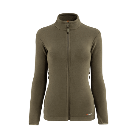 M-Tac Sweater Nord Fleece Polartec Dame i oliven med stand-up krave og YKK lynlås, designet til kvinder for varme og komfort.