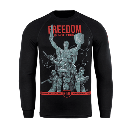M-Tac Raglan Freedom bluse med tryk af ukrainske soldater foran Moderlandet, fremhæver styrke og mod. Perfekt til dagligt og aktiv brug.