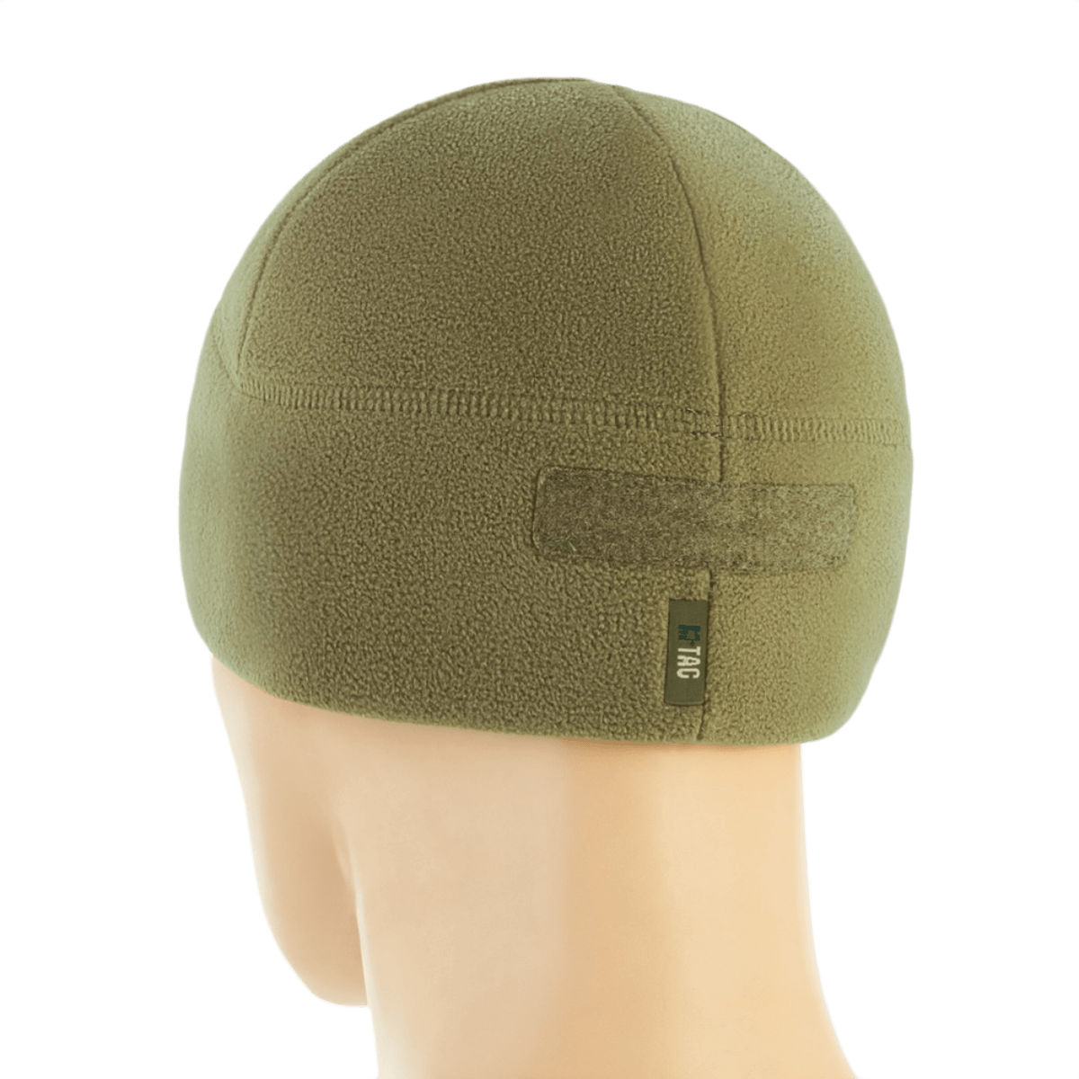 M-Tac Watch Cap Elite Fleece Beanie Hat Velcro i olivengrøn farve, set bagfra med velcro-panel. Fleecemateriale 320 g/m².