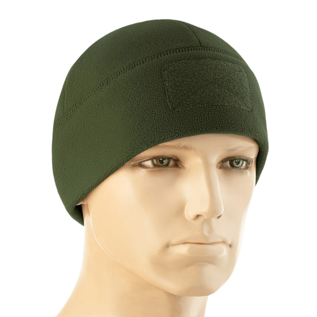 M-Tac Watch Cap Elite Fleece Beanie Hat Velcro i grøn farve, ideel til taktisk brug, lavet af slidstærk fleece med velcro-panel.