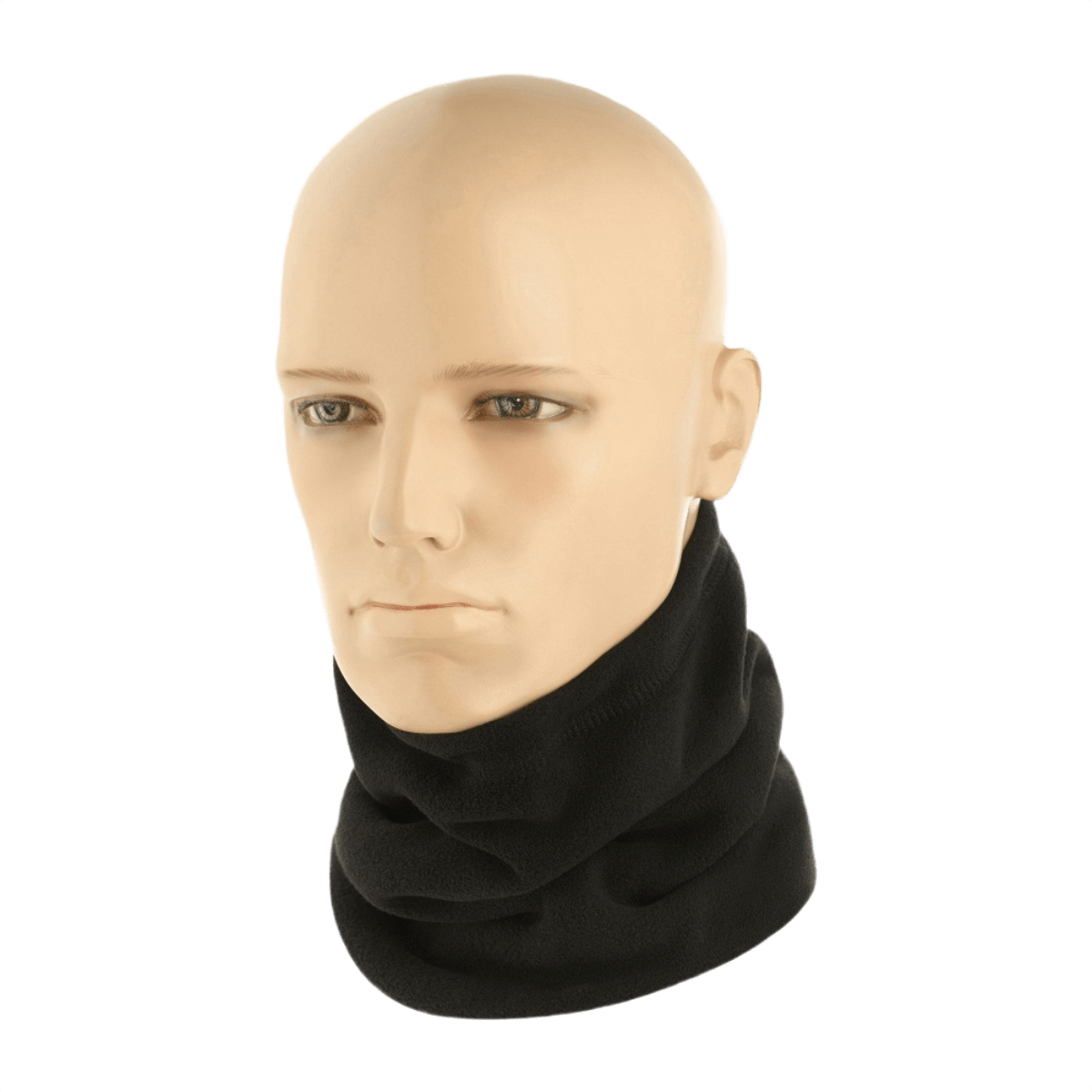 M-Tac Fleece Neck Gaiter med Snor - alsidig halsedisse på mannequinmodel, sort fleece, justerbar, beskytter mod koldt vejr.