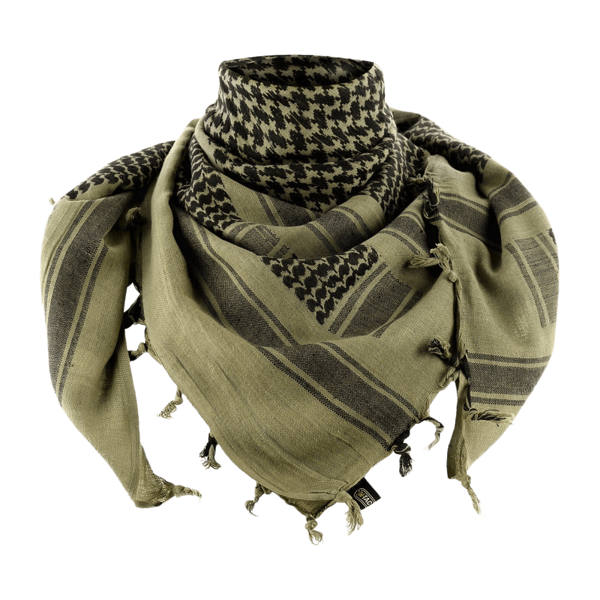 M-Tac Tæt Shemagh Tørklæde i olivengrøn, perfekt til beskyttelse mod sol, sand og vind, lavet af 100% bomuld, 110x110 cm.