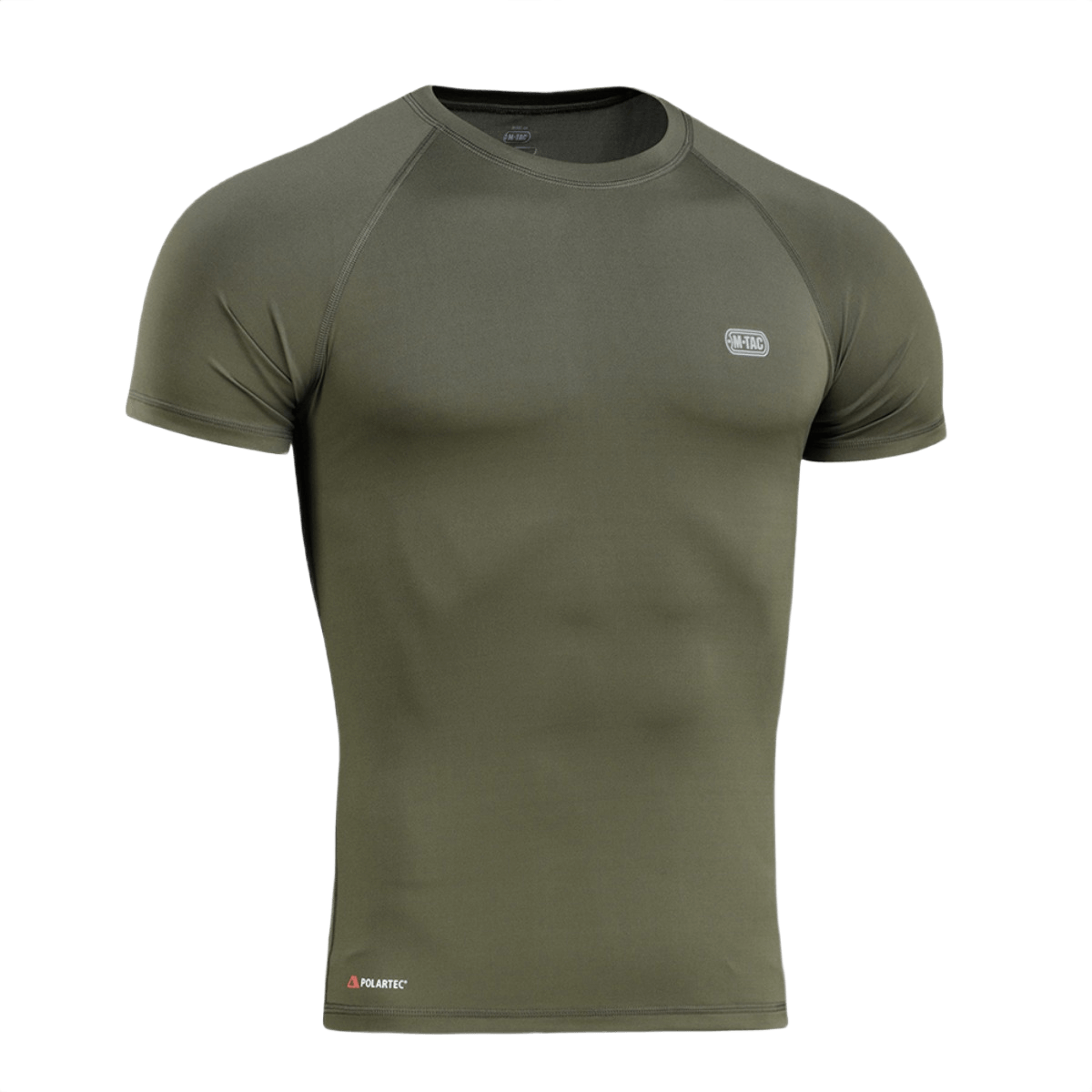 M-Tac T-shirt Ultra Light Polartec i grøn til træning, hurtigtørrende og svedtransporterende med reflekterende logo.