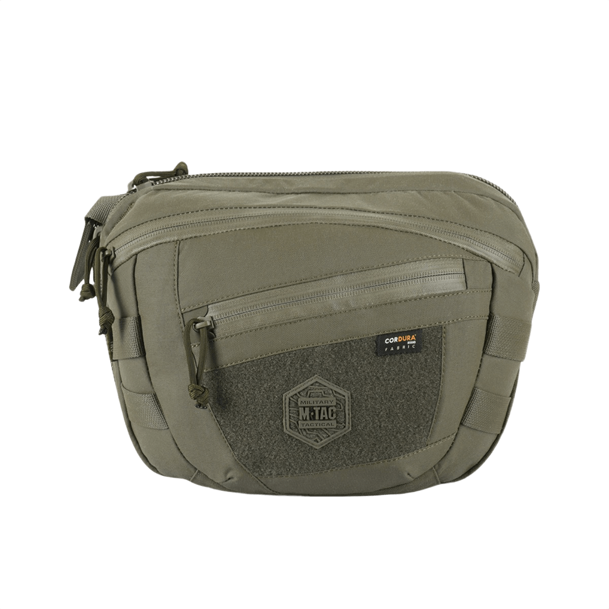 M-Tac Sphaera Hardsling Bag Large Elite med Velcro i olivengrøn med front Velcro-panel og justerbar skulderrem, lavet af slidstærk Cordura.