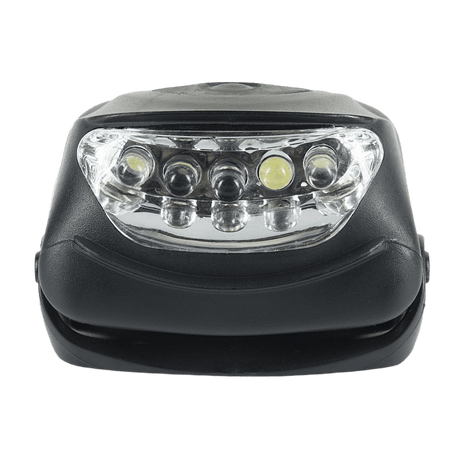 M-Tac Pandelygte 4+1 LED med elastisk hovedrem og tre lysfunktioner, inklusive 4 hvide LED og 1 rød LED, set forfra.