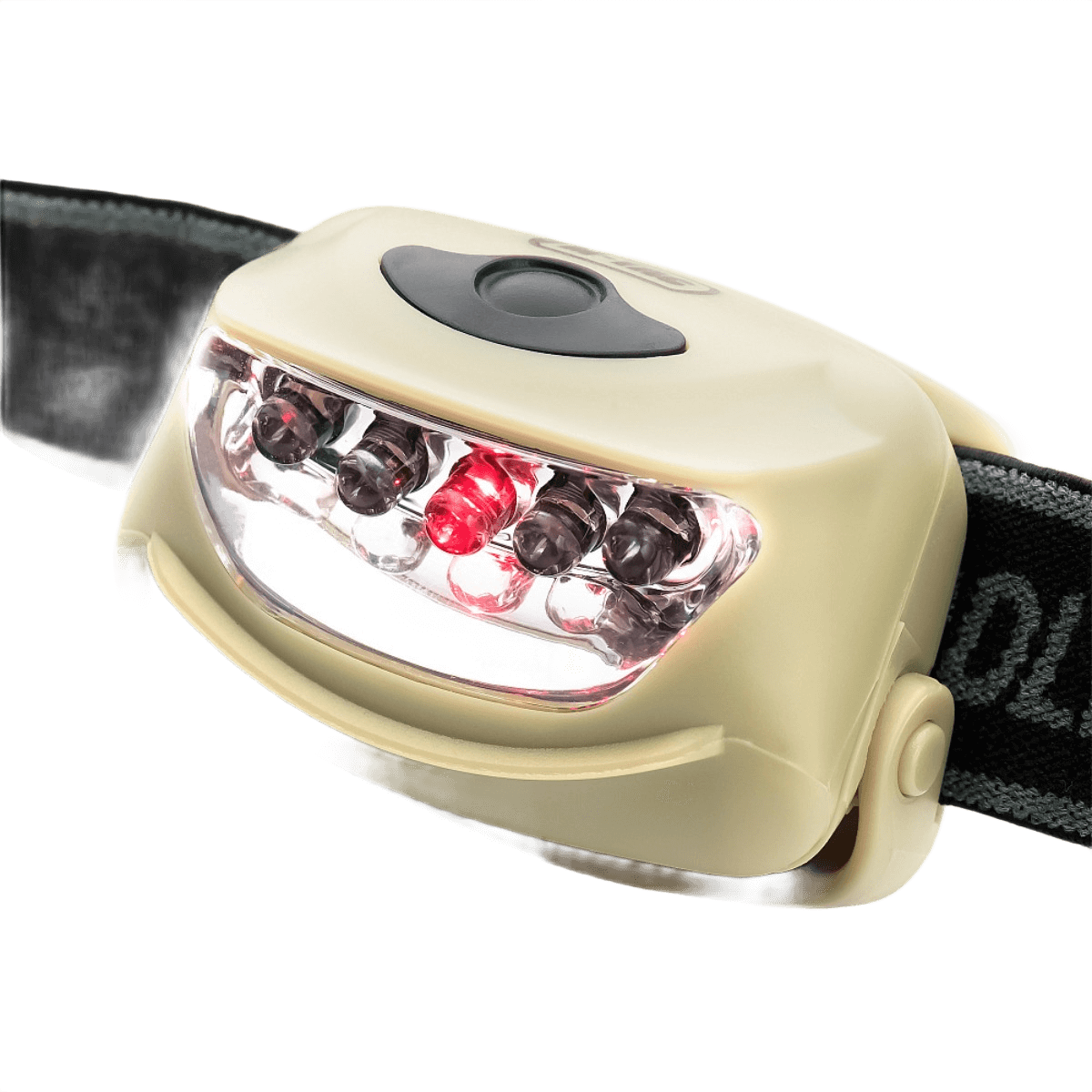 M-Tac Pandelygte 4+1 LED med elastisk hovedrem, 4 hvide og 1 rød LED, op til 18 lumen lysstyrke, batteridrevet pandelygte