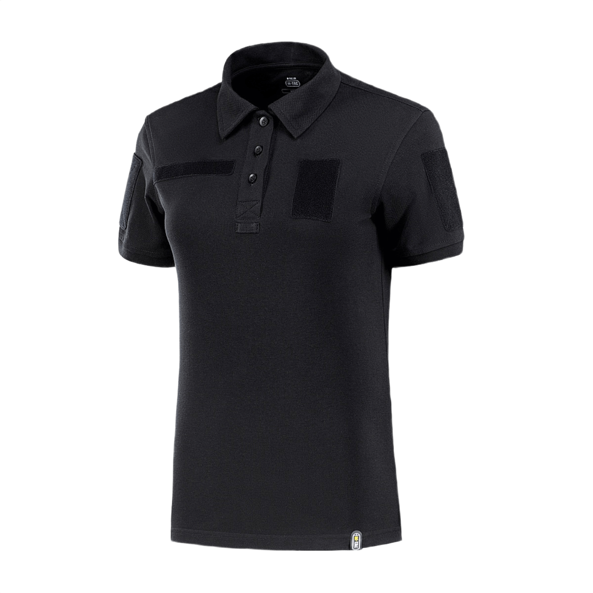 M-Tac Tactical Polo-Shirt 65/35 Lady i sort bomuld-polyester blend med velcro til mærker og ID, designet til komfort og kvindelig pasform.